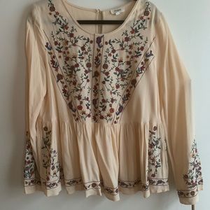 Umgee floral boho embroidered long sleeve top size large